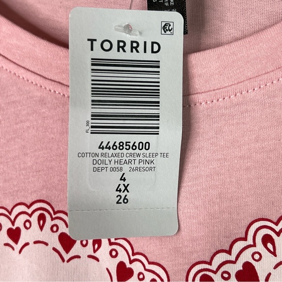 Torrid Size 4(4X)(26) Crewneck Short Sleeve Relaxed Sleep T-Shirt Heart Graphic - Picture 7 of 8